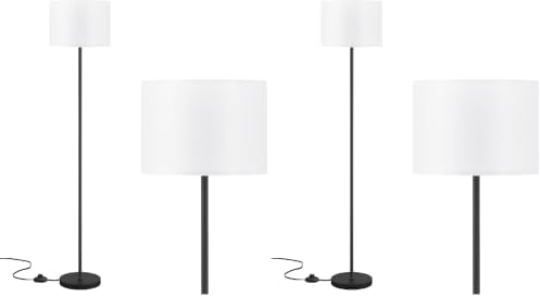 Modern Floor Lamp Simple Design with White Shade, Foot Pedal Switch, 60" Small Tall Lamps for Living Room Bedroom Office Dining Room Kitchen, Black Pole Lamp(Without Bulb) (Pack of 2)
