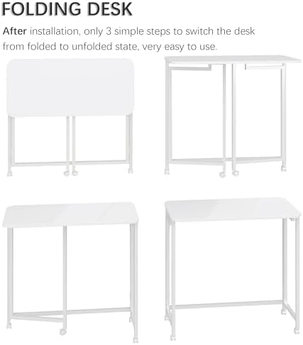4NM 27.5" Mobile Small Rolling Computer Desk, Folding Laptop Cart Table with Wheels, Portable Office Desk for Small Space Couch Bed - All White