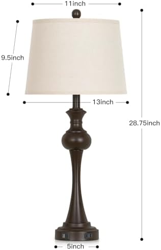 Cinyirong Brown Touch Table Lamps,28.75" Tall Bedside Lamps with USB C+A Ports, 3-Way Dimmable Table Lamp, Nightstand Lamps for Bedroom, Living Room,Brown Lamps with Beige Lampshade, Bulb Included