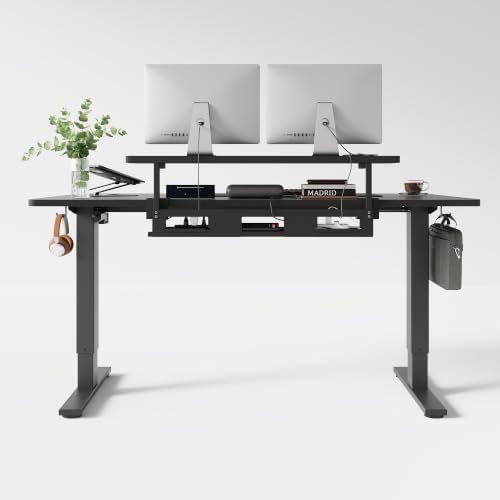 FlexiSpot Under Desk Cable Management Tray with Monitor Riser, No Drill