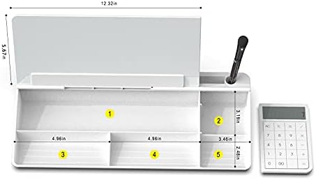 TOWON Glass Desk Whiteboard with Calculator 18x6 in, Desk Organizer, White