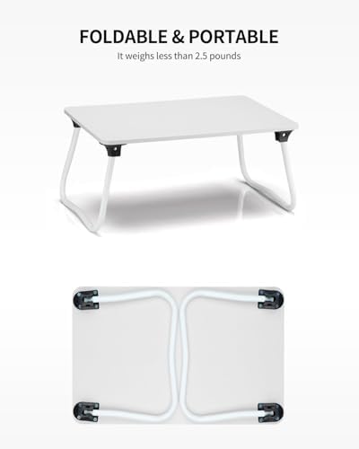Ruxury Foldable Lap Desk Laptop Stand Bed Desk Table Tray, Breakfast Serving Tray, Portable & Lightweight Mini Table, Lap Tablet Desk for Sofa Couch Floor - White