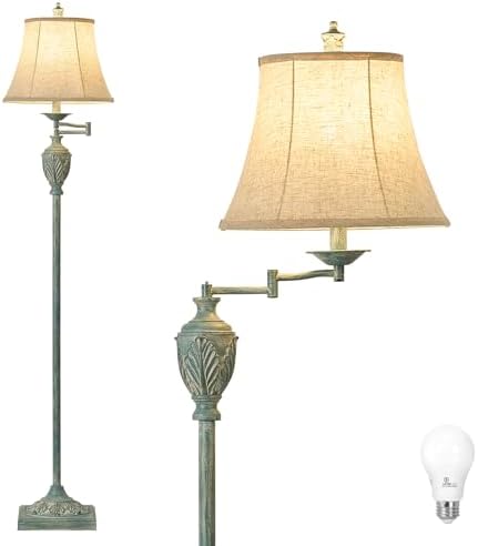 Traditional Floor Lamp with 350° Swing Arm,Including Bulb,Antique Green