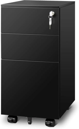 DEVAISE 3 Drawer Mobile File Cabinet, Fully Assembled Metal Filing Cabinet