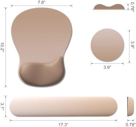 DINKY Upgrade Keyboard Wrist Rest, Mouse Pad with Non-Slip PU Base, Memory Foam Easy Typing Wrist Support Mousepad for Computer Laptop Gaming Office, Brown Mocha