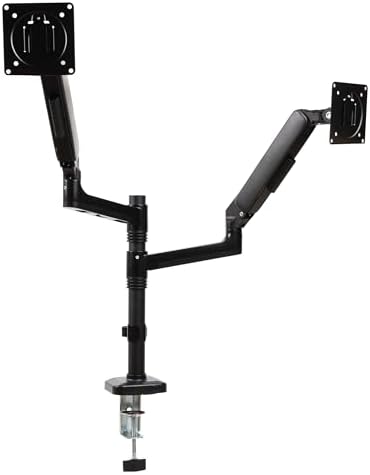 Mind Reader Dual Monitor Arm for 13–32 Inch Screens, Gas Spring VESA Desk Mount, ±180° Rotation, ±65° Tilt, ±180° Swivel, Holds up to 19.8 lbs Each, Integrated Cable Management, Black