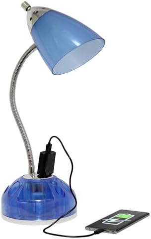 Simple Designs LD1015-CBL-LB 19.5" Flossy Organizer Desk Lamp with Charging Outlet Lazy Susan Base and LED Bulb, Blue