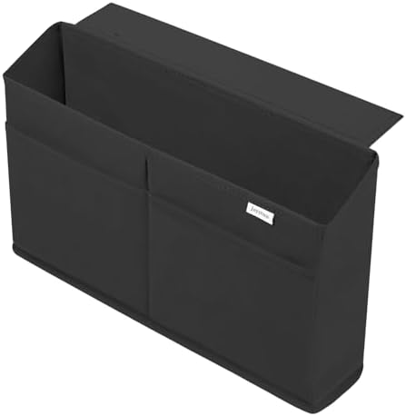 Desk Side Hanging Organizer, Adhesive Storage Bag with Pockets for Magazine Ipad Notebook, for End Tables Home Office Desks Computer Workstations Dressing Table, Black