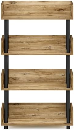 Furinno TURN-N-TUBE 4-Tier Display Shelf, Storage Shelves, Book Shelf, Open Shelves with Rounded Corner Top Edges, for Organization and Storage, Living Room, Home Office, Flagstaff Oak