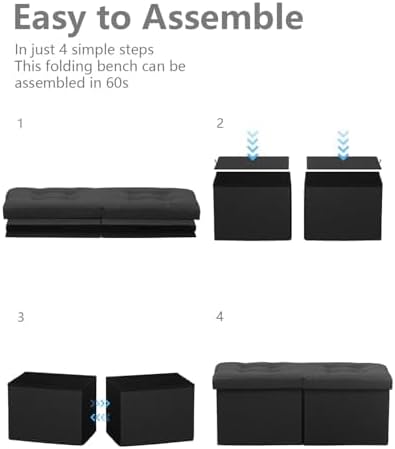 AmasSmile Footrest Ottoman Storage Bench, 34" Linen Folding Chest, Black