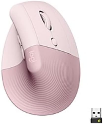 Logitech Lift Vertical Ergonomic Mouse (Rose) - Optical - Wireless - Bluetooth/Radio Frequency - Rose - USB - 4000 dpi - Scroll Wheel - 6 Button(s) - Small/Medium Hand/Palm Size - (Renewed)