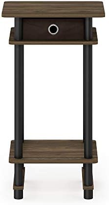 Furinno Turn-N-Tube Toolless 3-Tier Side Table, Storage Bin, Brown Walnut