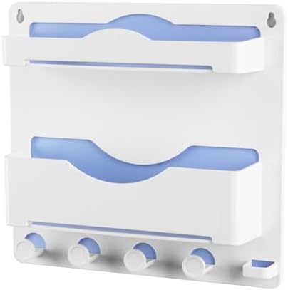 Bedside Wall Shelf with Glasses Hooks, Adhesive Bedside Organizer Wall Mount for Dorm and Room Accessories Phone,Remote,Earphone, Kindle (White)