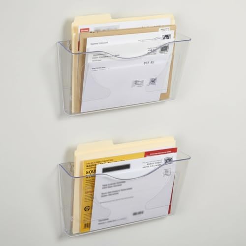 Azar Displays 250080-CLR-2PK Single Pocket Wall Mount File Holder, Clear Acrylic Vertical File Organizer for Office, Home, and School, Clear (2-Pack)