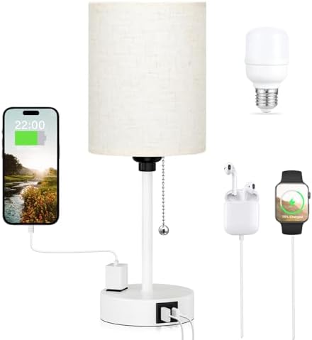Small Bedside Table Lamp for Bedroom, Desk Lamp with USB Ports for Dorm