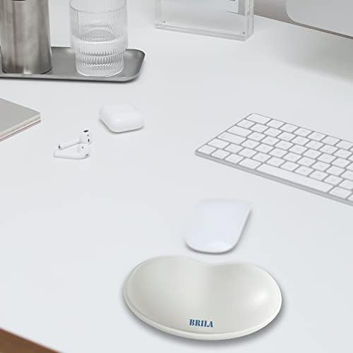 BRILA Ergonomic Silicone Mouse Wrist Rest, Cooling Silica Gel PU Leather Mouse Wrist Support Pad for Office Work and Laptop Computer Gaming (White Leather)