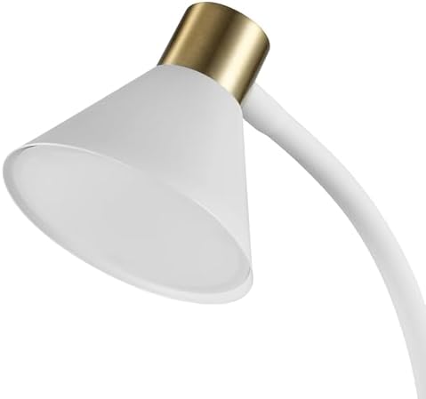 Globe Electric 15" LED Integrated Matte White Desk Lamp with Matte Brass Accent and Adjustable Silicone Gooseneck