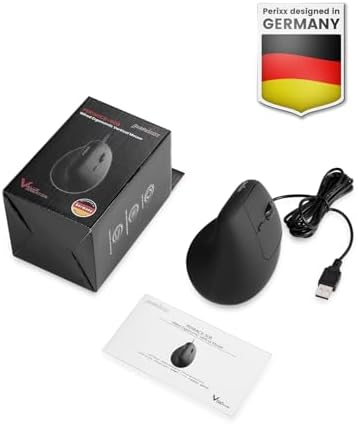 Perixx PERIMICE-508II Wired Vertical Ergonomic Mouse - 6 Buttons, Adjustable DPI 1000/1600/3200/6400, Optical Sensor, USB Plug and Play, Right-Handed, Black