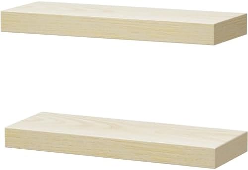 QEEIG Bathroom Floating Shelves for Wall (Natural, Set of 2, 15.7")