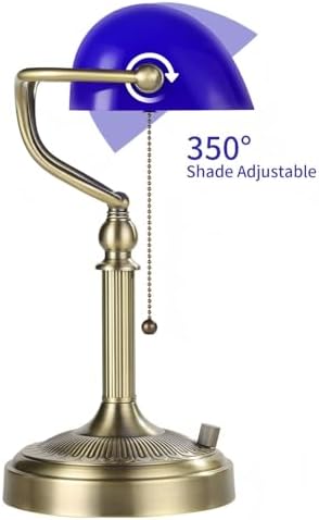 Blue Stepless Dimmable Glass Bankers Desk Lamp