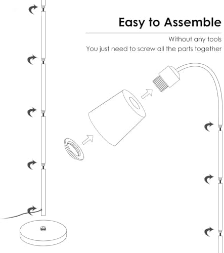 3 Height Floor Lamp, Adjustable Height Standing to Desk Lamp with Flexible Gooseneck, Modern Mid-Century Metal Task Light for Reading, Crafts & Office (Blub Not Included) (1, White)