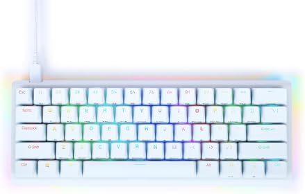 KINESIS Gaming TKO White Mechanical Keyboard | Tactile Brown Switches | 60% Layout | Split Spacebar | Hotswap | White Body