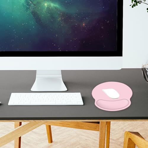 Mouse Pad with Wrist Rest Support, Ergonomic Gaming Mouse Pad with Non-Slip PU Base for Computer, Laptop, Office and Home, Easy Typing & Pain Relief (Pink)