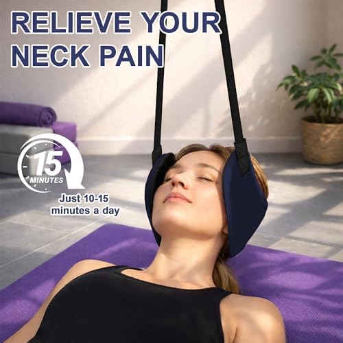 SPRING SEAON Neck Hammock Cervical Traction Device with Ear Pads, NavyBlue
