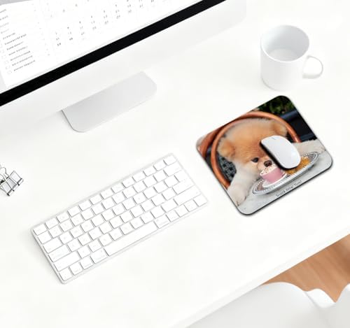 9.5x7.9 Inch Office/Gaming Mouse Pad, Lovely Fluffy Pomeranian Funny Teacup Puppy Pet Snack Time, Cute Anti-Slip Mat for Desk Decor