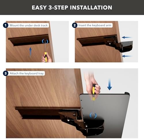 Mount-It! Under Desk Keyboard Tray, Adjustable Slide-Out Keyboard & Mouse Platform, 26.38" W × 10" D, Ergonomic Wrist Rest, Height Tilt & Swivel, Heavy-Duty Bolt-On Keyboard Drawer for Home Office