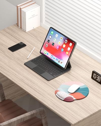 Auhoahsil Ergonomic Mouse Pad with Wrist Rest, Comfortable Silicone Non-Slip Computer Pain Relief Gel Mouse Mat with Wrist Support for Gaming, Work, Office, Women & Men, Cute Pattern, Morandi