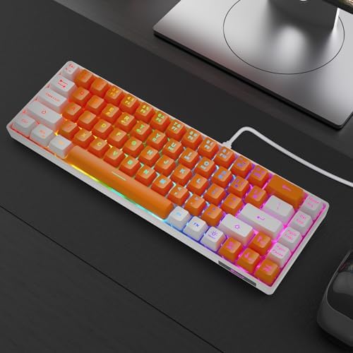 GEODMAER 65% Gaming Keyboard, LED Backlit Mini Wired Keyboard, Ultra-Compact Anti-Ghosting No-Conflict 68 Keys Membrane Gaming Wired Keyboard for PC Laptop Windows Gamer(Orange-White)