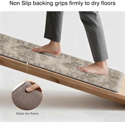 Anti-Fatigue Kitchen Rug, 2PCs, 17.3"x47"+17.3"x29", Gray & White