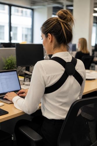 Slim Lightweight Posture Corrector for Men & Women – Invisible Upper Back Support Brace for All-Day Wear – Comfortable Under Clothing – Black (Large)