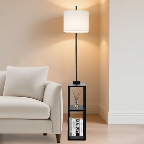 Qupui Floor Lamp with Side Table, USB Charging, 3-Color LED, Black