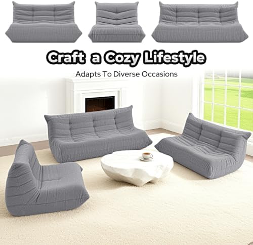 HABUTWAY Bean Bag Chairs Fireside Lazy Floor Sofa,2 Seater,Light Grey
