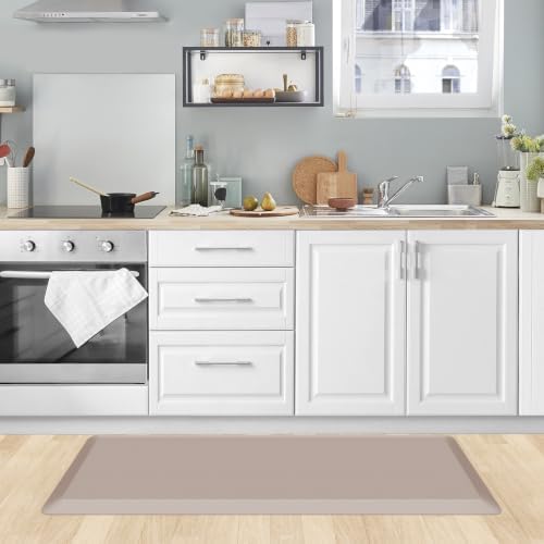 KitchenClouds Kitchen Mat Cushioned Anti Fatigue Kitchen Rug Non Slip Standing Mat Comfort Floor Mats for Sink Office (17.3"x39"- 0.8inch,Khaki)