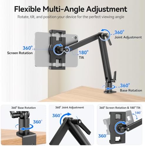 iPad Desk Mount Holder, Sturdy Aluminum Arm with C-Clamp for Desk & Bedside