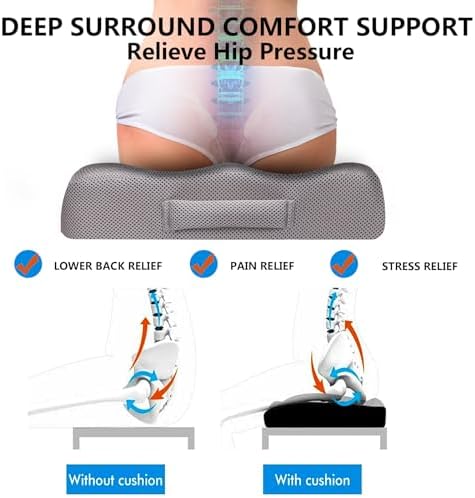 YOUFI Extra Thick Large Seat Cushion, Gel Memory Foam Cushion with Carry Handle Non Slip Bottom, Pain Relief Coccyx Cushion for Wheelchair Office Chair (Gray, 19" x 17.5" x 4")