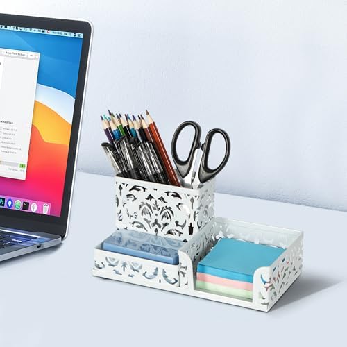 EasyPAG Desk Organizer with 3 Compartment for Pencil Sticky Note Holder and Office Accessories,White