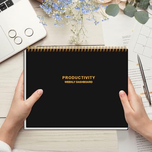 Weekly Productivity Dashboard - 8.5" x 11" Dashboard Desk Notepad Has 6 Focus Areas to List Tasks for Goals, Projects, Clients, Academic or Meal-Organize Your Daily Work Efficiently, 54 Weeks, Black