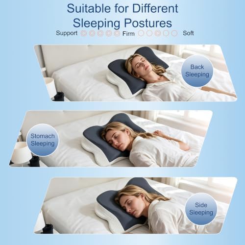 Cervical Neck Pillow, Ergonomic Support Contour Memory Foam Pillows for Side Sleep Stomach Sleeping and Back Sleeper, Orthopedic Bed Pillow for Shoulder Pain Relief