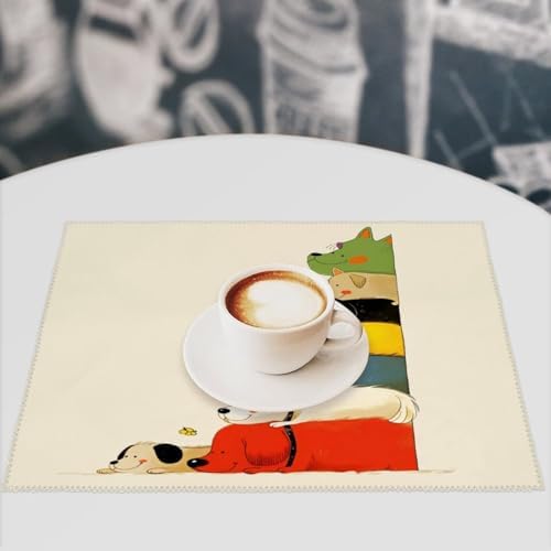 Stacked Dogs Colorful Washable Placemats Set of 4, Durable Heat Resistant Table Mats 17.7 X 11.8 Inch for Dining Table Kitchen Decor Indoor Use