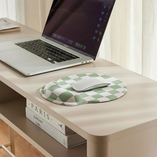 Ohocut Sage Green Checkered Mouse Pad with Gel Wrist Rest, Wrist Support, Ergonomic Desk Accessories for Women, Office Laptop Gaming Decor, Cute Aesthetic Trendy Check Design