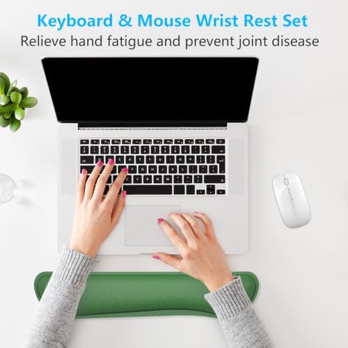 Dapesuom Enlarge Keyboard Wrist Rest, Memory Foam Keyboard Wrist Cushion for Computer Desk Mats Support, Typing Pain Relief Ergonomic Mouse Pad Rests with Non-Slip Base for Gaming Laptop, Forest Green