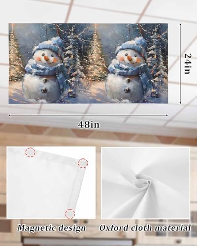 Blue Snowman Magnetic Fluorescent Light Covers for Ceiling Lights 2 x 4 Feet,Christmas Tree Shabby Chic Forest Painting Office Classroom Kitchen Drop Ceiling Light Covers Filters Shade Panel 2 Packs