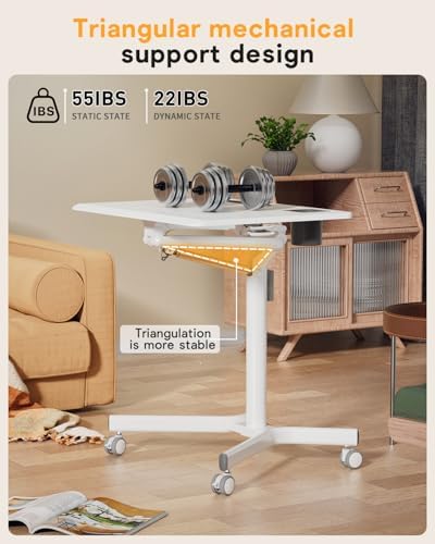 JOY worker Mobile Standing Desk, 28" White Rolling Laptop Desk with Wheels