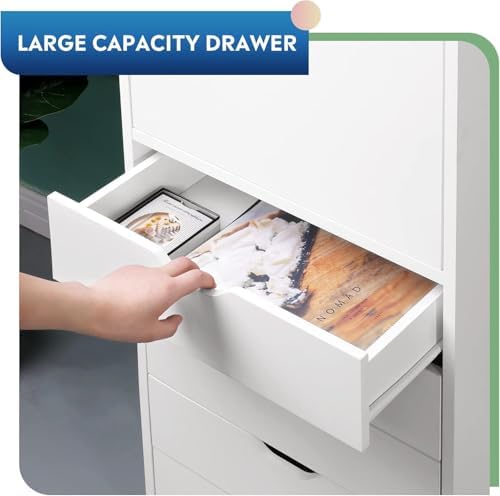 DEVAISE 5 Drawer Cabinet with 1 Door, Mobile Office File Cabinet, White