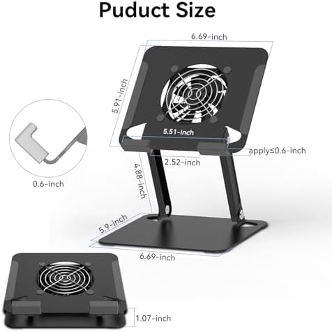 Cooling Stand for Surface Pro,Tablet Cooler Stand Holder with Quiet Fan Heavy Duty for iPad Pro Air Series,Microsoft Surface Series,Samsung Galaxy Tabs,Portable Monitor...Up to 15'' Tablets-Black