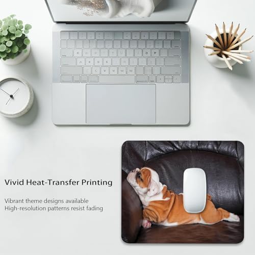 English Bulldog Mouse Pad, Puppy Resting on a Sofa Durable Desk Mat
